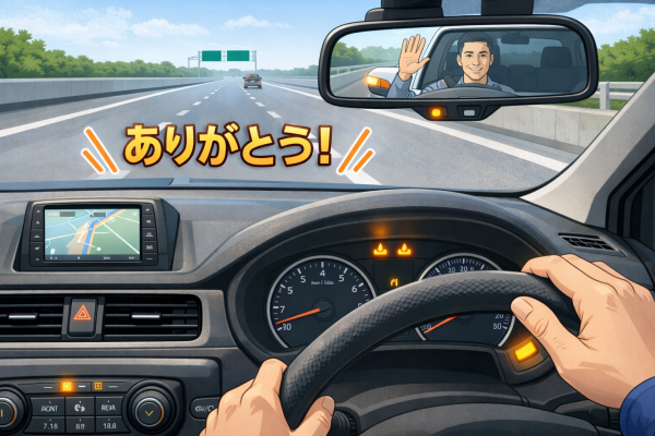 車内での感謝の瞬間　サンキューハザード