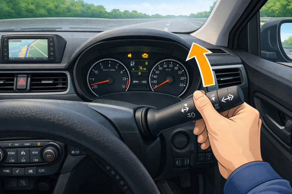 運転中の左手と方向指示器　ウインカー　車線変更